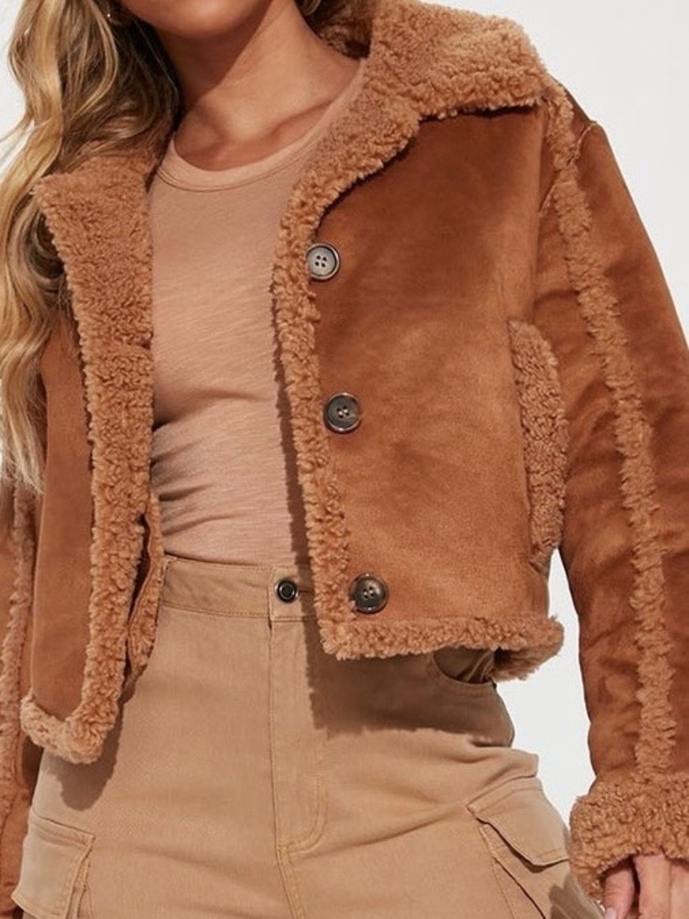 NWOT Fashion Nova Cropped Faux Swede Jacket in Camel